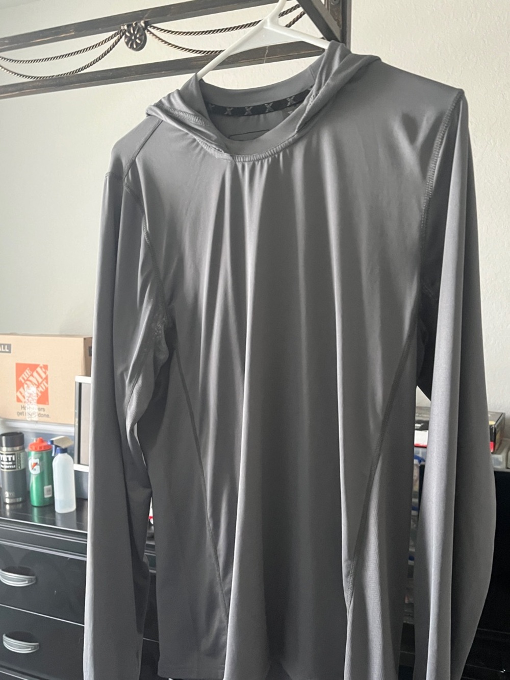 Men's Gray Performance Hooded Long-Sleeve Shirt